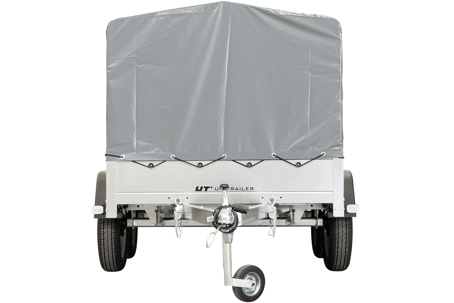 remorque double essieux unitrailer 264/2 kipp avec roue jockey, arceau et bâche grise – Image 3