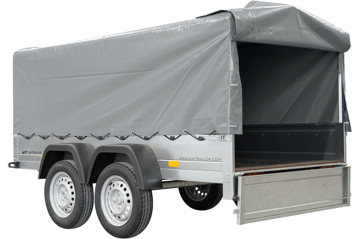 remorque double essieux unitrailer 264/2 kipp avec roue jockey, arceau et bâche grise – Image 5