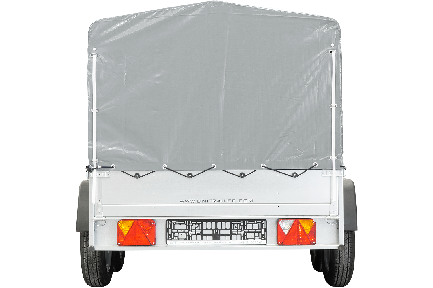 remorque double essieux unitrailer 264/2 kipp avec roue jockey, arceau et bâche grise – Image 6