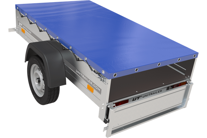 Remorque Garden Trailer 200 Kipp avec roue jockey et bâche plate bleue – Image 6