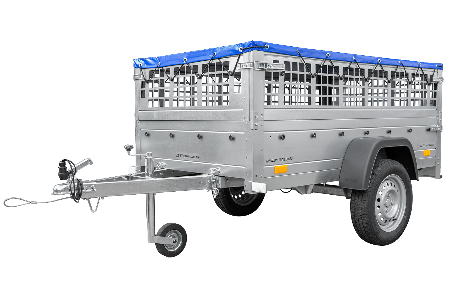 Remorque grillagée 200×106 avec bâche plate bleue ridelles grillagées et roue jockey – Garden Trailer 200 KIPP – Image 4