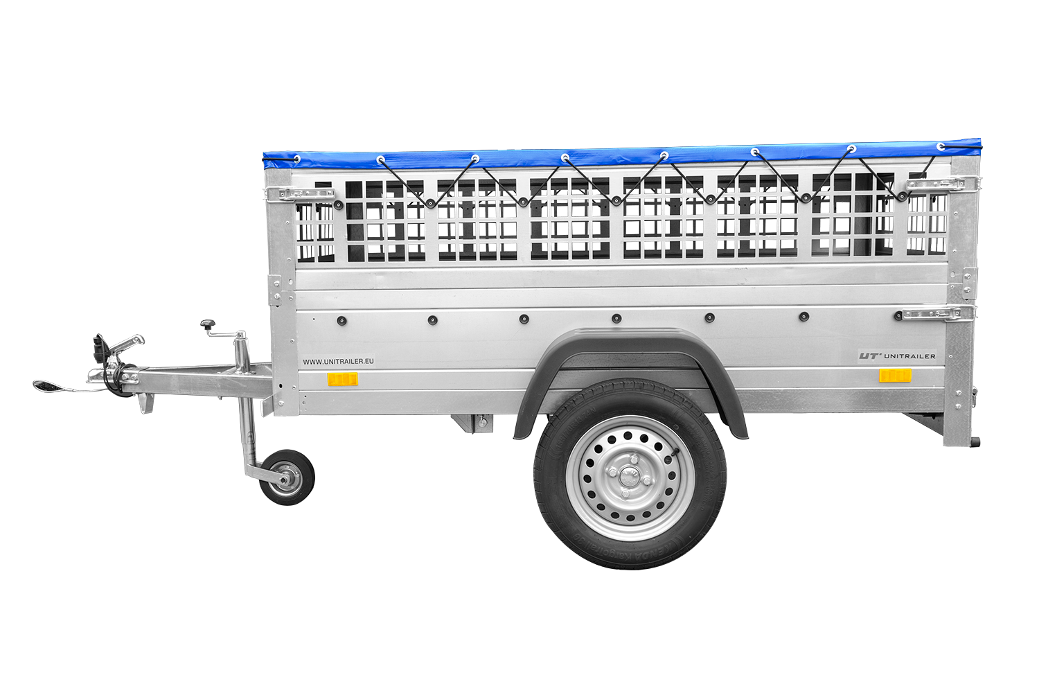 Remorque grillagée 200×106 avec bâche plate bleue ridelles grillagées et roue jockey – Garden Trailer 200 KIPP – Image 5