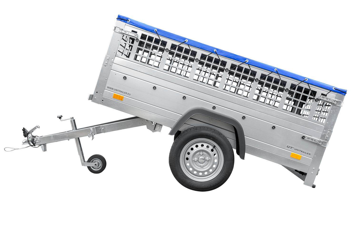 Remorque grillagée 200×106 avec bâche plate bleue ridelles grillagées et roue jockey – Garden Trailer 200 KIPP – Image 6