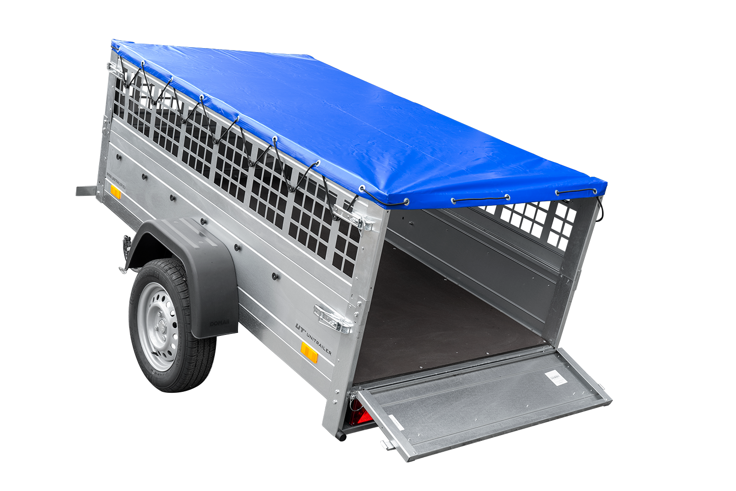 Remorque grillagée 200×106 avec bâche plate bleue ridelles grillagées et roue jockey – Garden Trailer 200 KIPP – Image 7