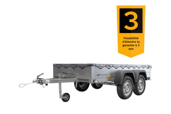 remorque unitrailer 264/2 kipp avec roue jockey, tige de support de bâche et bâche plate grise
