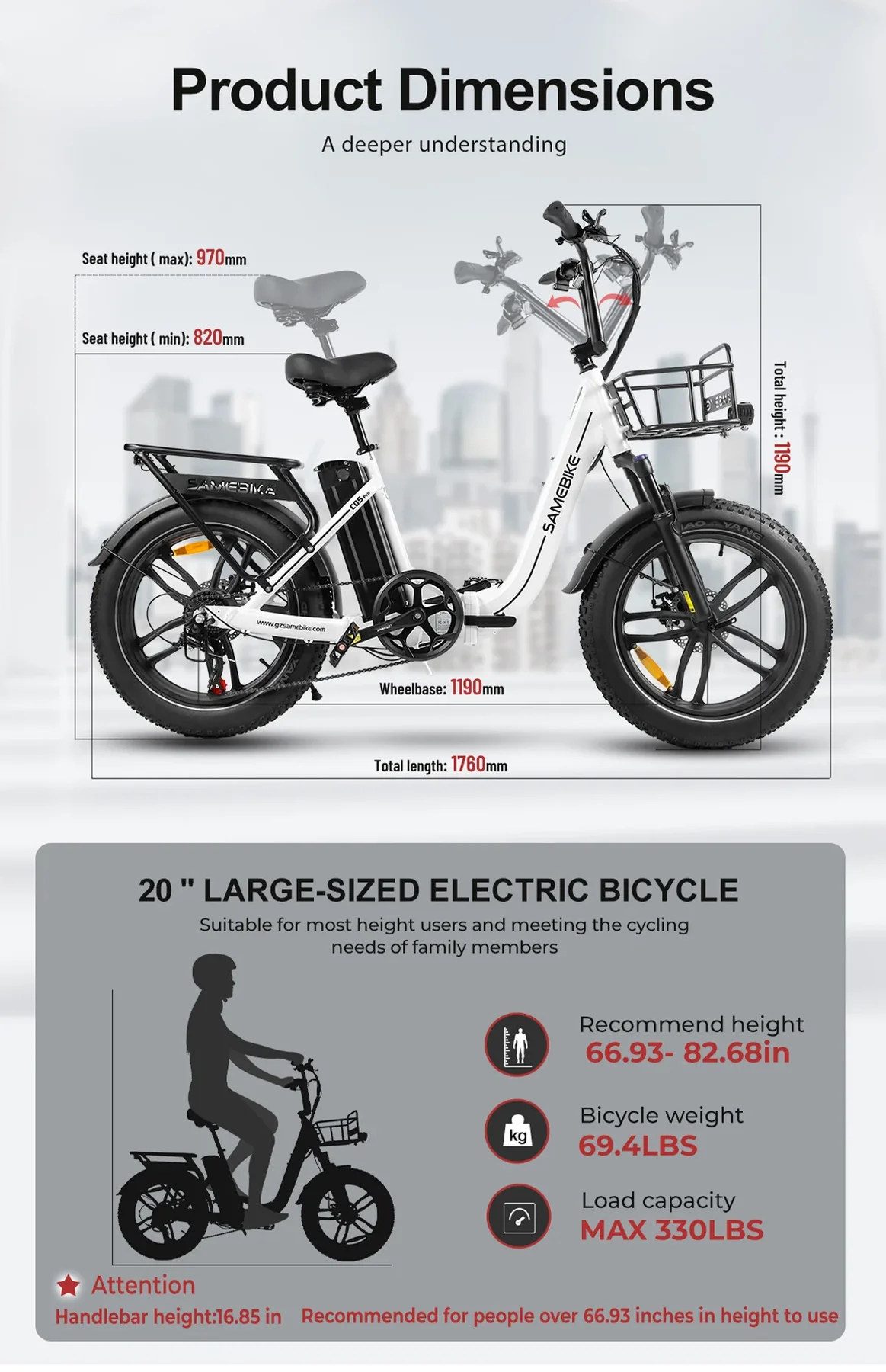 Vélo électrique Pliant SAMEBIKE C05 Pro 500W Moteur – Image 10